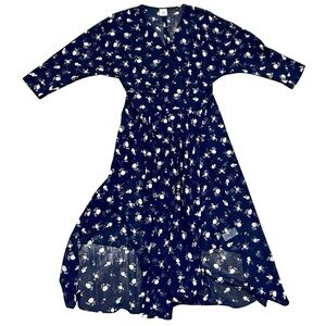 Cabi Navy Blue Sheer Floral Midi Dress Size 6